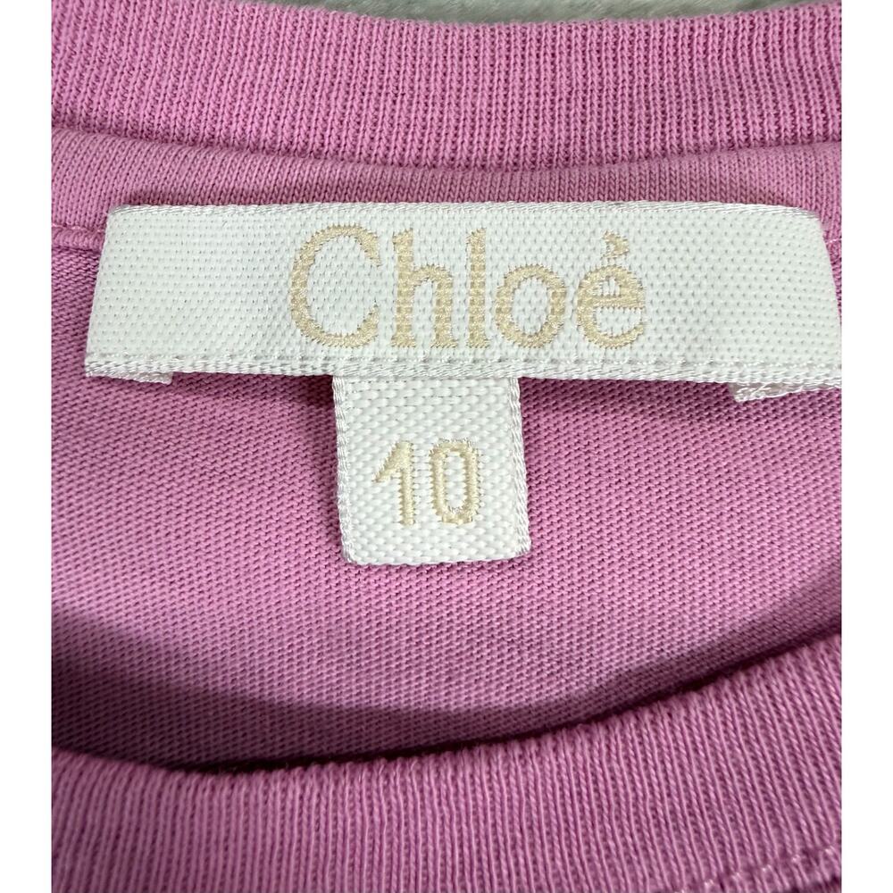 Chloe Girls Pink Logo Heart Fringe Hem Dress Size 10 Luxury Designer Cotton - Picture 3 of 10
